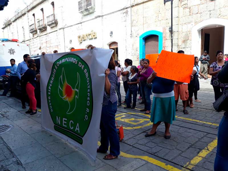Protesta nueva organización de Mujeres de Amoltepec en Palacio de Gobierno