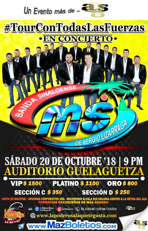 Este 20 de octubre la Banda MS estará en Oaxaca con motivo de su gira 2018