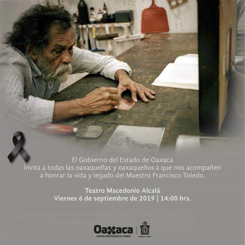 Decreta AMH Duelo estatal en Oaxaca por fallecimiento del artista universal Francisco Toledo