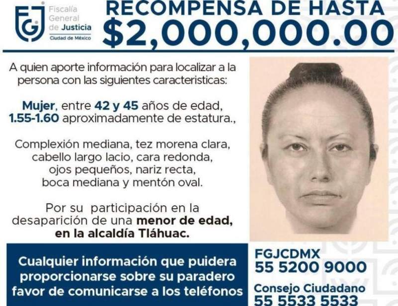 Difunden retrato hablado de la mujer que secuestró a Fátima de su escuela