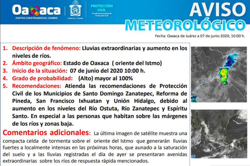CEPCO alerta por lluvias en el Istmo de Oaxaca