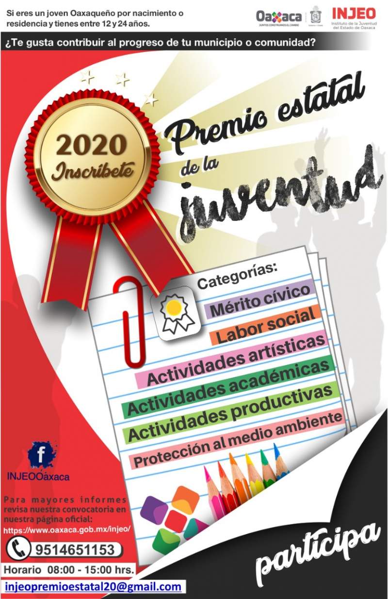 Injeo lanza la convocatoria Premio Estatal de la Juventud 2020