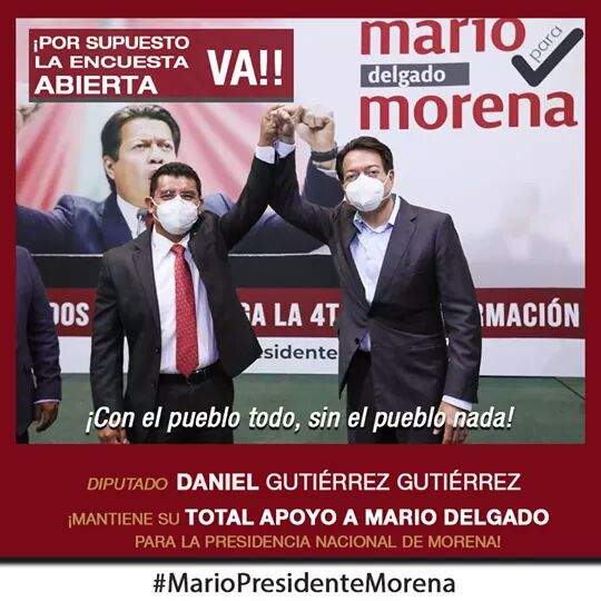 Daniel Gutiérrez apoya la unidad; respalda a Mario Delgado para dirigir MORENA