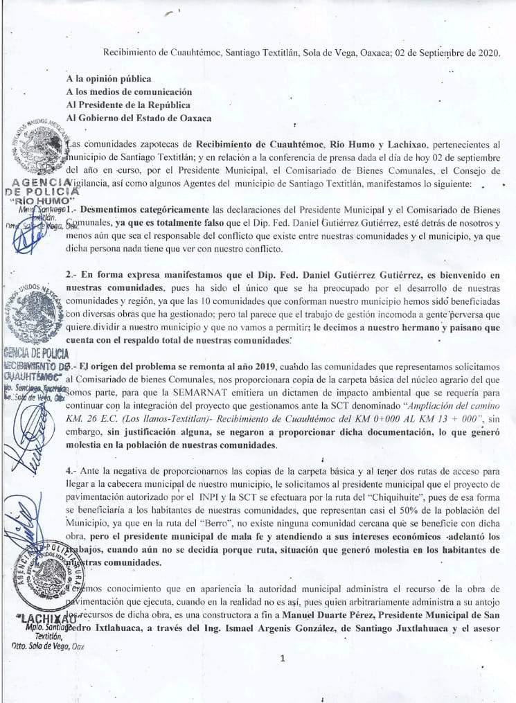 Desmienten agentes de Textitlán que el diputado Daniel Gutiérrez tenga que ver en su conflicto interno