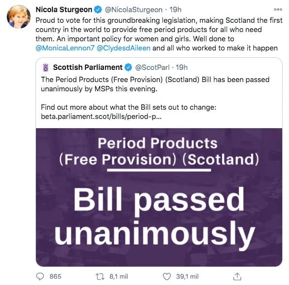 Escocia es el primer país en ofrecer productos menstruales gratis