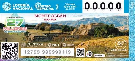 Develan billete de la Lotería Nacional alusivo a la zona arqueológica de Monte Albán