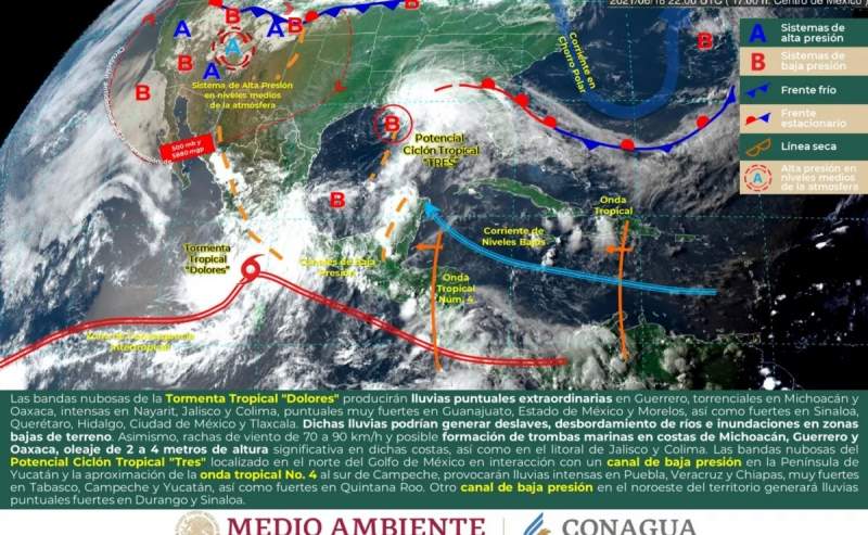 Pronóstico del clima de hoy: siguen las lluvias mientras Dolores avanza por México