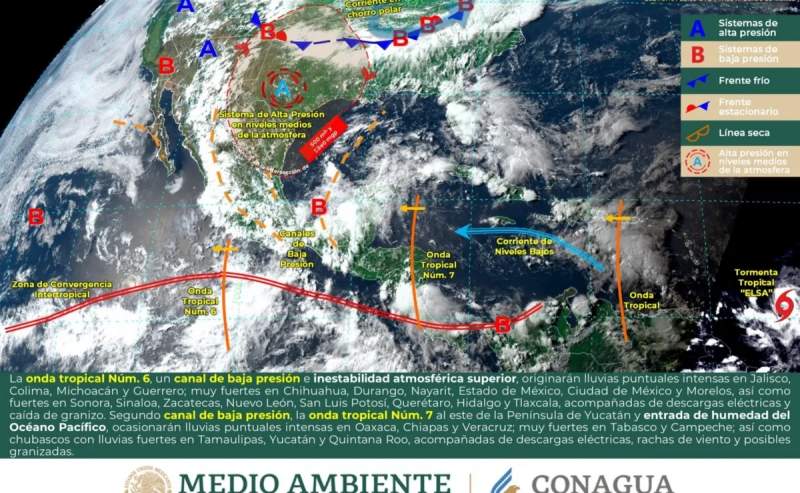 Pronóstico del clima de hoy: prevén fuertes lluvias por onda tropical 6 y 7 en varios estados