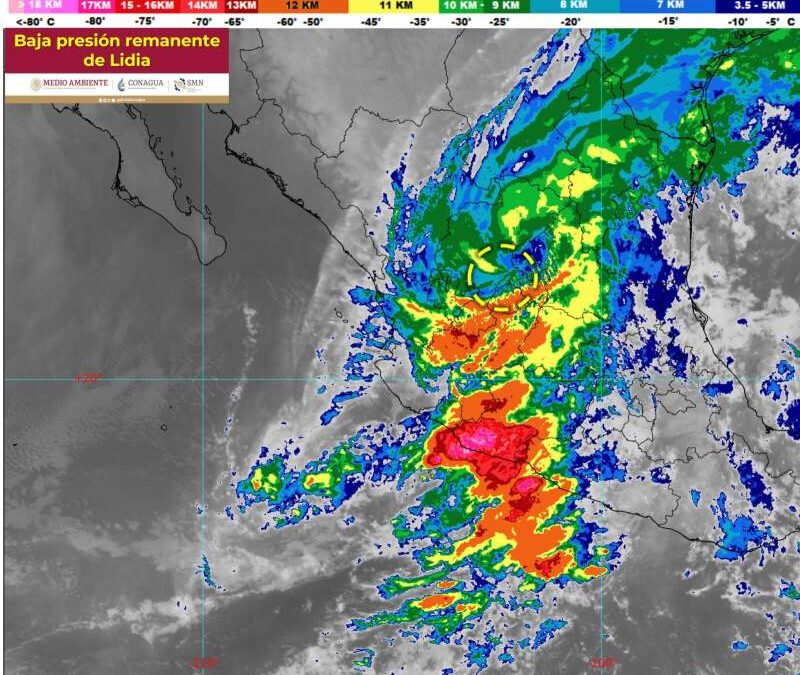 ‘Lidia’ es ya solo una baja presión remanente en Zacatecas; seguirá dejando lluvias a Sinaloa
